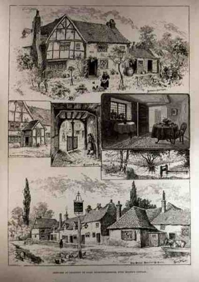 Sketches at Chalfont St. Giles, Buckinghamshire, with Miltons Cottage by Louis Wain